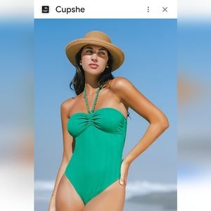 CUPSHE NWT Teal One-Piece Swimsuit SMALL with gold detail strap